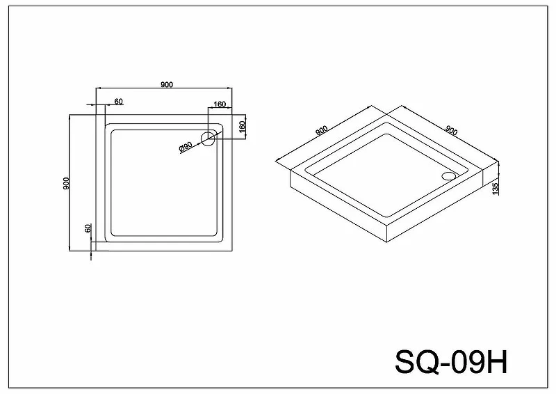 Акриловый поддон для душа Black&White Stellar Wind Easy Plumb SQ-09H 90x90 09hsq00 Белый