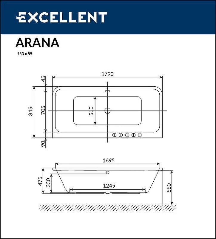 Акриловая ванна Excellent Arana 180x85 WAEX.ARA18.SOFT.BR с гидромассажем
