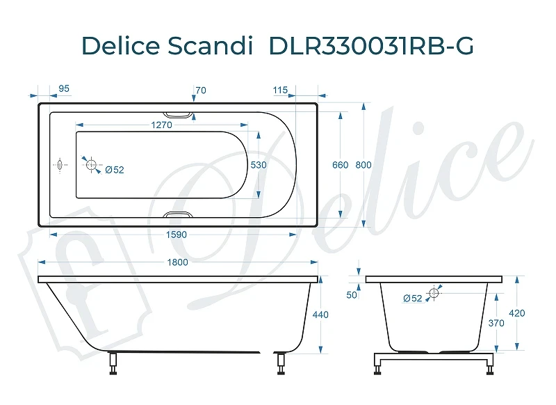 Ванна из искусственного камня Delice Scandi 180х80 DLR330031RB-G цвет Белый