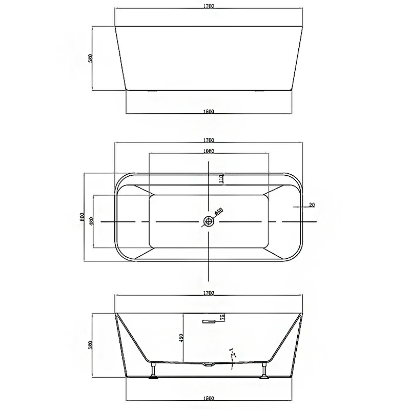 Акриловая ванна Vincea 170x80 VBT-401-1700MW без гидромассажа