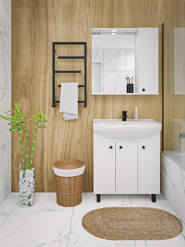 Зеркало со шкафом Runo Римини 75 00-00001257 с подсветкой Белое МДФ / ЛДСП, стекло