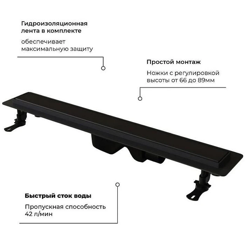Душевой лоток RGW Drain Leo-31-60 60213160-04 с Черной матовой решеткой / под плитку