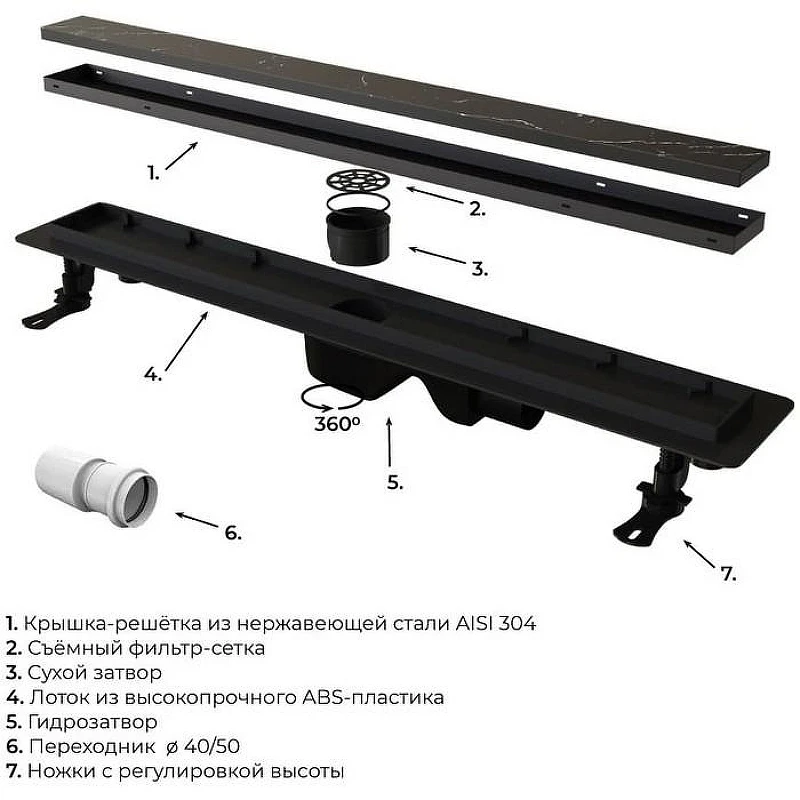 Душевой лоток RGW Drain Leo-31-60 60213160-04 с Черной матовой решеткой / под плитку