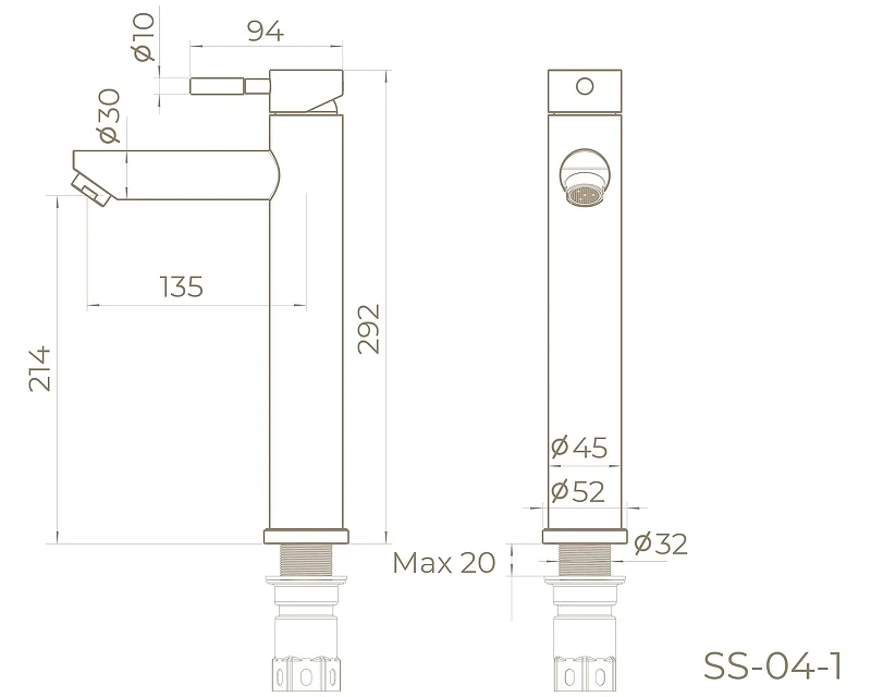 Смеситель для раковины Knotlor Streamline SS-04/01 цвет Матовая сталь