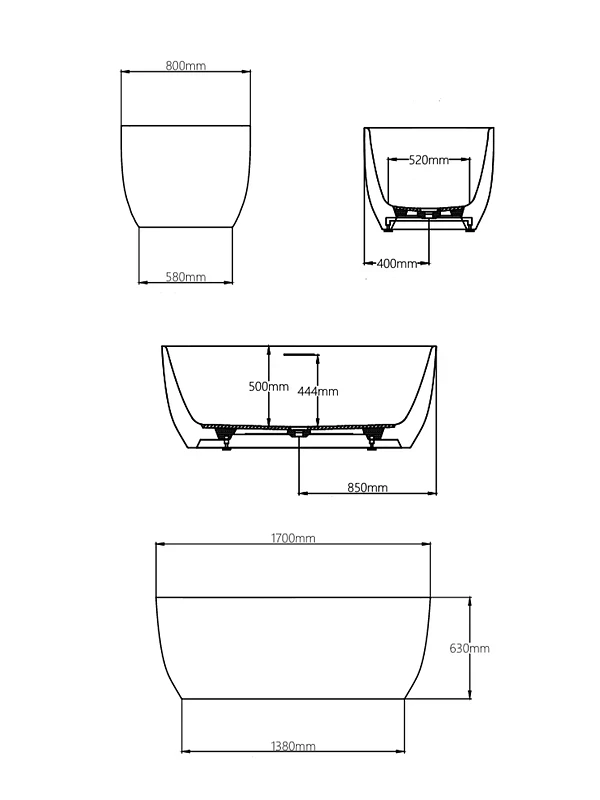 Ванна из искусственного камня AltroBagno Luciana 170x80 090222 цвет Серый гранит