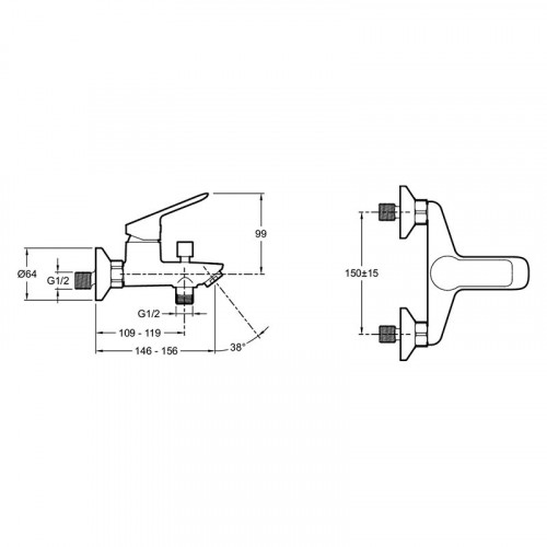 Смеситель для ванны Jacob Delafon Lucien E20848-CP Хром латунь на стену