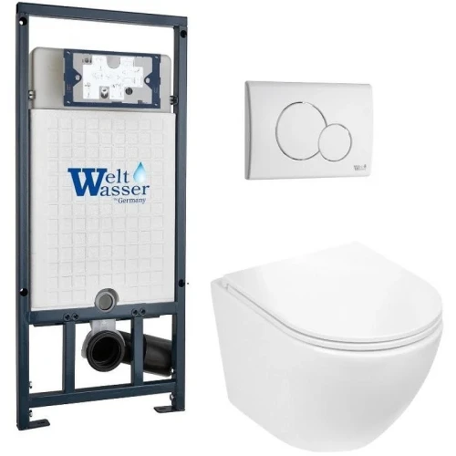 Комплект унитаза с инсталляцией WeltWasser MARBERG 507 + MERZBACH 043 GL-WT + MAR 507 RD GL-WT 10000011315 цвет Белый глянцевый с сиденьем Микролифт и клавишей смыва цвет Белый глянцевый