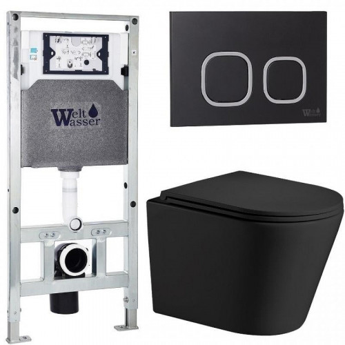Комплект унитаза с инсталляцией WeltWasser AMBERG 506 ST + SALZBACH 043 MT-BL + AMBERG RD-BL 10000011542 цвет Черный матовый с сиденьем Микролифт и клавишей смыва цвет Черный