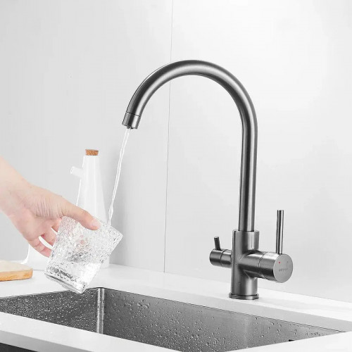 Смеситель для кухни Shevanik S128T цвет Оружейная сталь