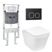 Комплект унитаза с инсталляцией WeltWasser AMBERG 497 ST + GELBACH 043 GL-WT + AMBERG RD-BL 10000011856 цвет Белый глянцевый с сиденьем Микролифт и клавишей смыва цвет Черный