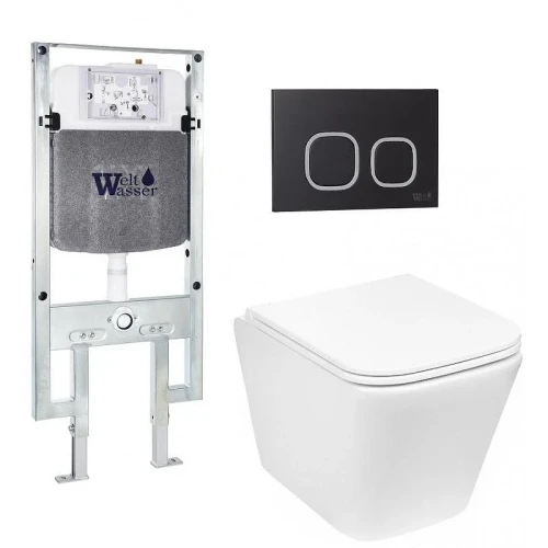 Комплект унитаза с инсталляцией WeltWasser AMBERG 497 ST + GELBACH 043 GL-WT + AMBERG RD-BL 10000011856 цвет Белый глянцевый с сиденьем Микролифт и клавишей смыва цвет Черный