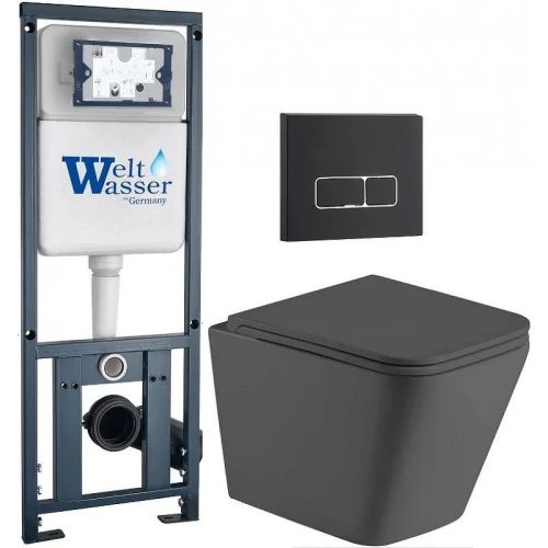 Комплект унитаза с инсталляцией WeltWasser MARBERG 410 + GELBACH 043 MT-GR + MAR 410 SE MT-BL 10000012040 цвет Черный матовый с сиденьем Микролифт и клавишей смыва цвет Черный матовый
