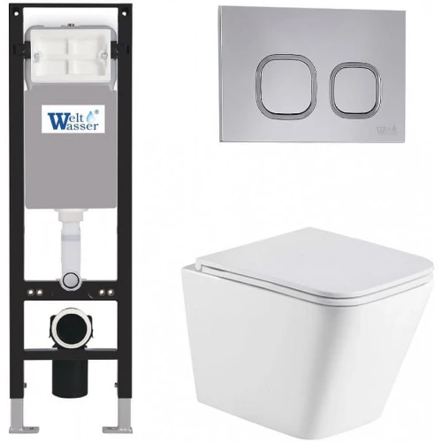 Комплект унитаза с инсталляцией WeltWasser AMBERG 350 + GELBACH 043 GL-WT + AMBERG RD-CR 10000012315 цвет Белый глянцевый с сиденьем Микролифт и клавишей смыва цвет Хром