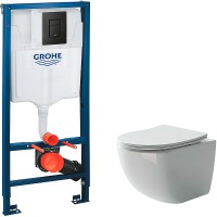 Комплект унитаза Ceramicanova Forma CN3009 с инсталляцией Grohe Rapid SL 38811KF0 с сиденьем Микролифт и Черной матовой клавишей смыва фарфор подвесной