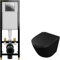 Комплект унитаза Owl 1975 Vind Cirkel-H OWLT190305 с инсталляцией Cersanit Black 35 S-IN-BLACK-Cg-w с сиденьем Микролифт и клавишей смыва Хром фарфор подвесной