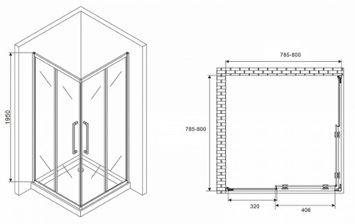 Душевой уголок Abber Schwarzer Diamant 80x80 AG02080BH профиль Черный стекло прозрачное