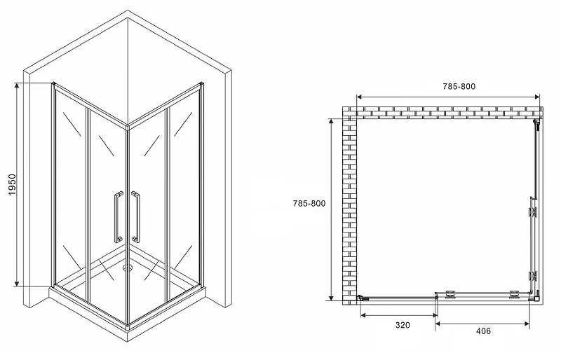 Душевой уголок Abber Schwarzer Diamant 80x80 AG02080BH профиль Черный стекло прозрачное