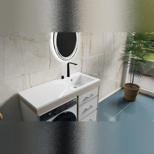 Раковина Maretti Umbria 110 R UM13SM93-844 с местом под стиральную машину Белая искусственный камень (литьевой мрамор) с местом под стиральную машину, подвесная, полувстраиваемая