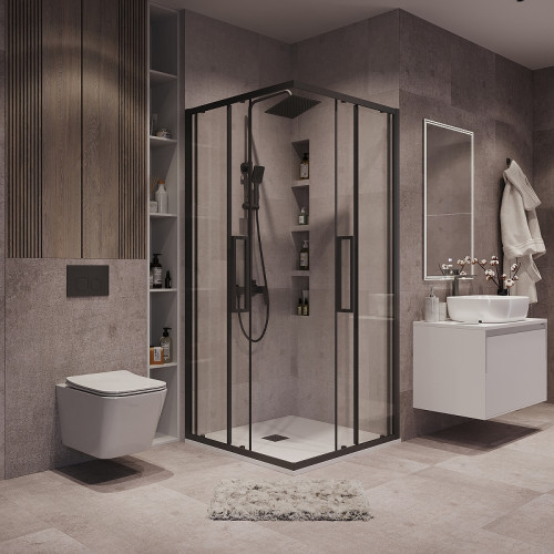 Душевой уголок Grossman Cosmo 80х80 300.K33.02.8080.21.00 профиль Черный матовый стекло прозрачное