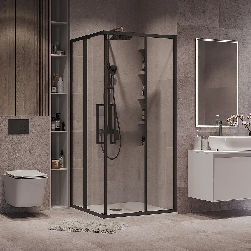 Душевой уголок Grossman Cosmo 80х80 300.K33.02.8080.21.00 профиль Черный матовый стекло прозрачное