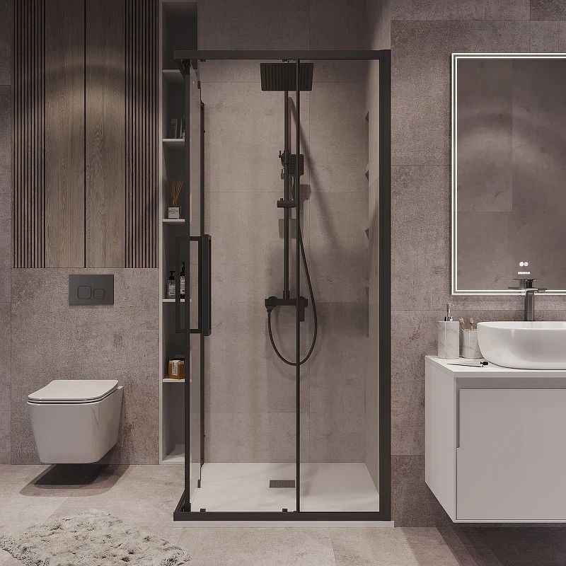 Душевой уголок Grossman Cosmo 80х80 300.K33.02.8080.21.00 профиль Черный матовый стекло прозрачное