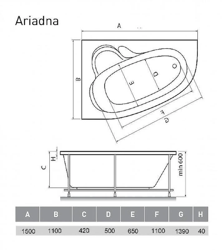 Акриловая ванна Relisan Ariadna 150x110 L Гл000001636 без гидромассажа
