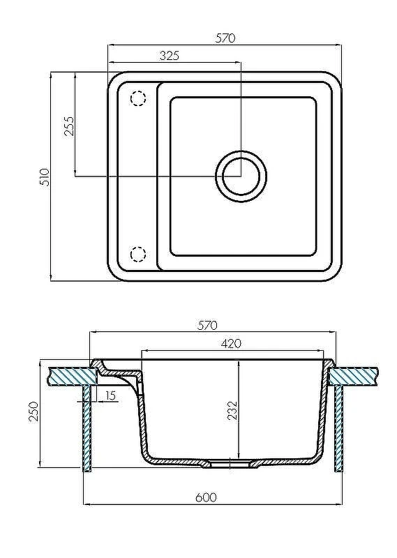 Кухонная мойка Aquaton Беллис 57 1A724932BS210 Графит