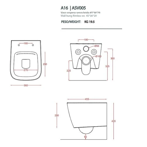 Унитаз подвесной Artceram A16 Mini Rimless ASV005 05 00 цвет Белый матовый без сиденья
