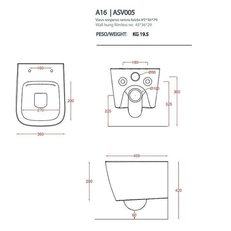 Унитаз подвесной Artceram A16 Mini Rimless ASV005 05 00 цвет Белый матовый без сиденья