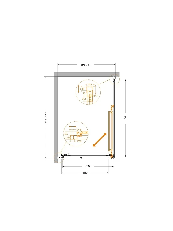 Душевой уголок Cezares Lux 70x100 LUX-AH-FS-1-70/100-C-GM профиль Оружейная сталь стекло прозрачное