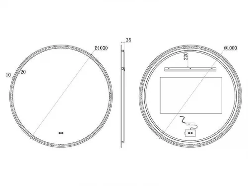 Зеркало Uni-Flow Mirror 100 M-201 с подсветкой с сенсорным выключателем и подогревом
