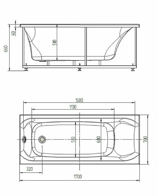 Акриловая ванна Aquatek Альфа 170х70 ALF170-0000062 без гидромассажа без панелей с каркасом (разборный) со слив-переливом