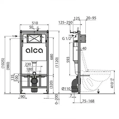 Инсталляция Alcaplast AM101/1120-4:1 RU M570-0001 для унитаза с Белой клавишей смыва пластик