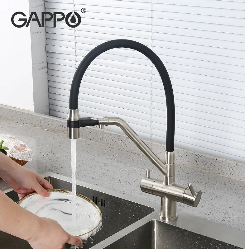 Смеситель для кухни Gappo G4398-85 Сатин Черный латунь