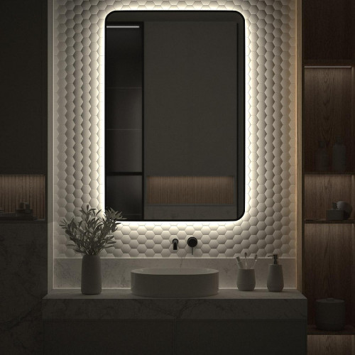 Зеркало Defesto Aura 80х120 DF 2970 с подсветкой 38W-4500K/Без выключателя/Нейтральный белый свет/Черная рама