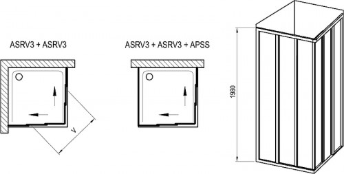 Душевая дверь Ravak Supernova ASRV3-80 198 15V403R2Z1 профиль Черный стекло Transparent
