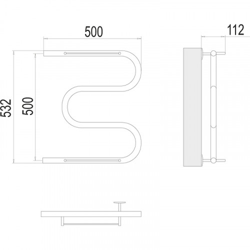 Водяной полотенцесушитель Terminus М-образный с/п (1) 500x500 4620768880339 с полкой Хром, боковое подключение, G 1" НР