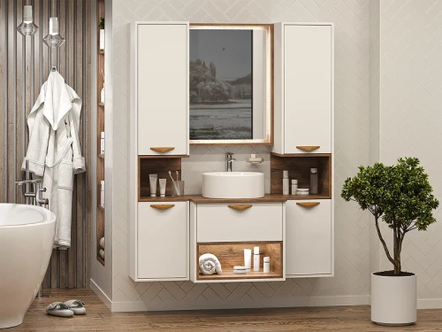 Шкаф пенал Brevita Bergen 35 L BER-05035-01-19-ПоЛ подвесной Белый матовый Дуб Галифакс олово МДФ / ЛДСП