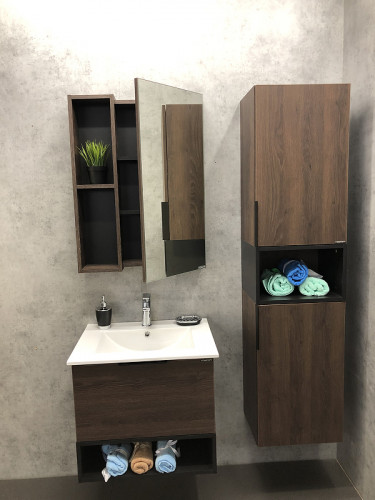 Зеркало со шкафом Comforty Франкфурт 60 00004150528 Дуб шоколадно-коричневый МДФ / ЛДСП, стекло