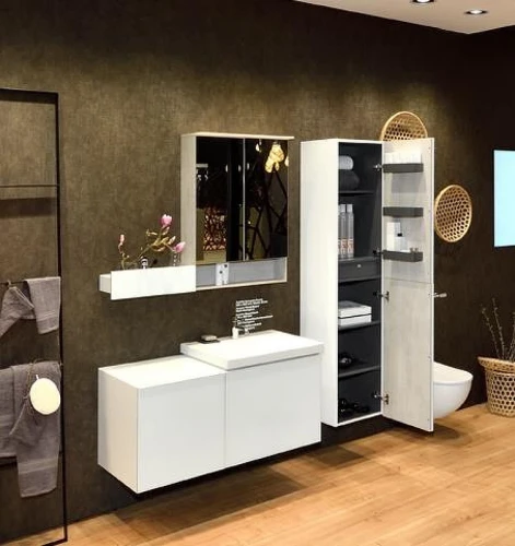 Шкаф пенал Geberit Acanto 38 500.619.JL.2 подвесной Песчаное стекло МДФ / ЛДСП, стекло