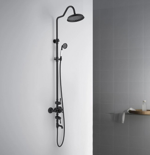 Душевая система Aquatek Классик AQ2543MB с термостатом Черная матовая латунь на стену