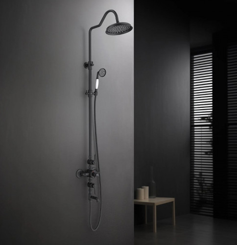 Душевая система Aquatek Классик AQ2543MB с термостатом Черная матовая латунь на стену