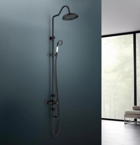 Душевая система Aquatek Классик AQ2543MB с термостатом Черная матовая латунь на стену