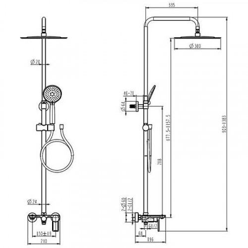 Душевая система Caprigo Kub 54-310-ner Черная матовая
