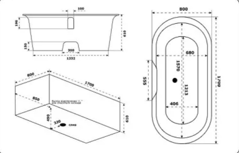 Ванна из искусственного камня Creto Aurora 170x80 8-1112 без гидромассажа