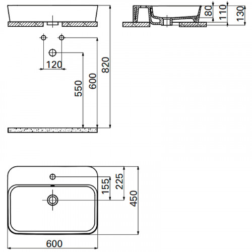 Раковина Creavit Loop 60 LP061-00CB00E-0000 Белая фарфор накладная