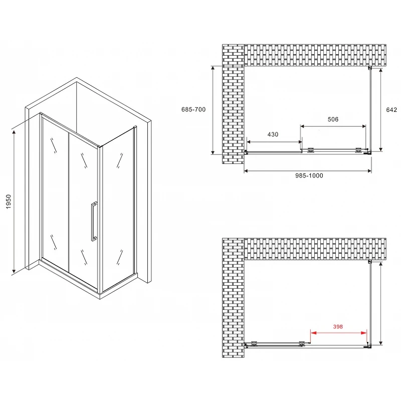 Душевой уголок Abber Schwarzer Diamant 100x70 AG30100BMH-S70BM профиль Черный стекло матовое