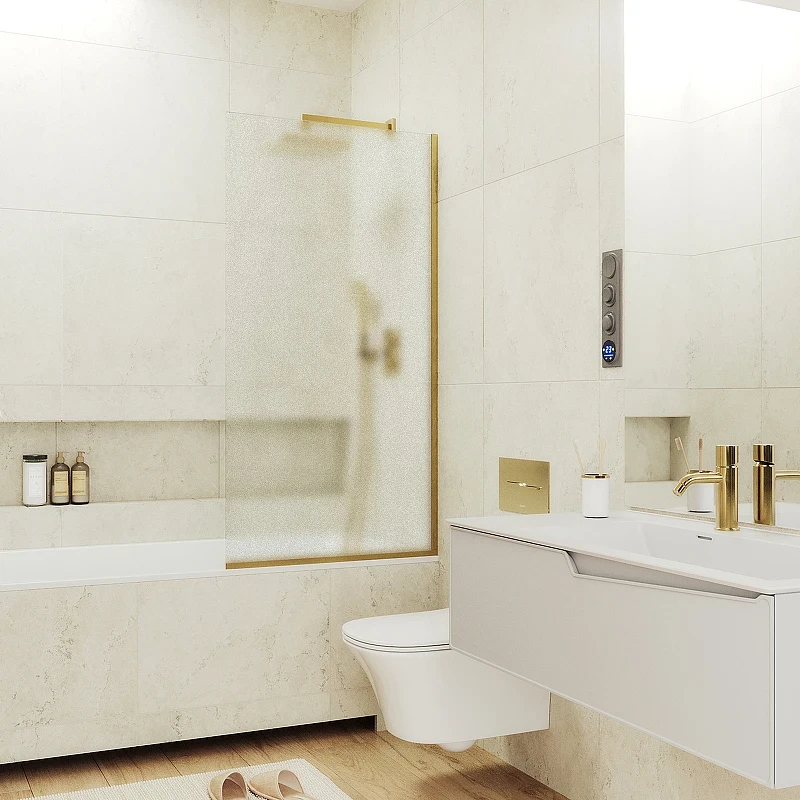 Шторка на ванну Maybah Glass MGV-253-3у 300x1400 в узком профиле Золото стекло сатиновое