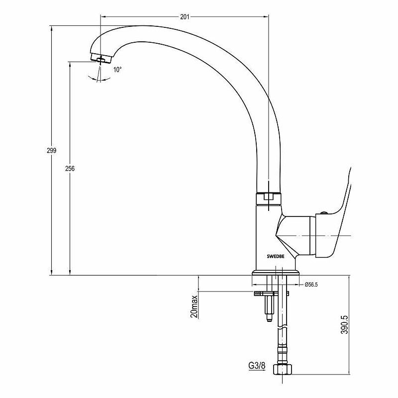 Смеситель для кухни Swedbe Selene 7340 Хром латунь