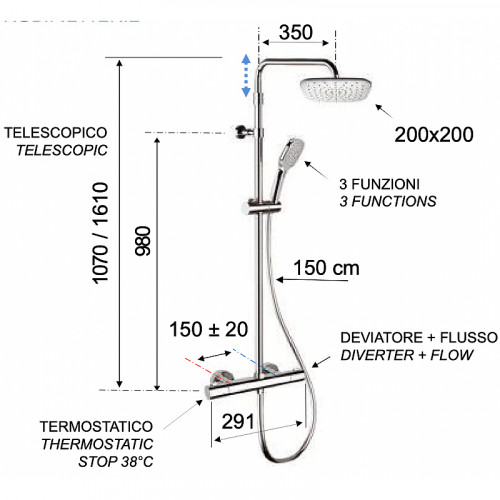 Душевая система Remer Elegance EQ32A8CPAD20 с термостатом Хром латунь на стену